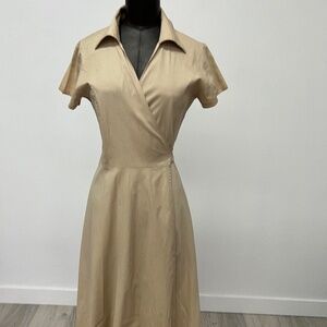 Beige Collared Wrap Dress | Short Sleeve Workwear & Casual Style